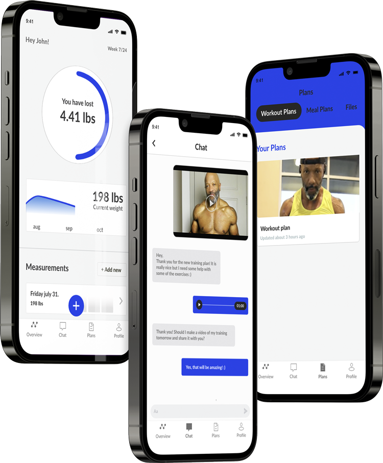 A mockup of the coaching app showcasing the features.